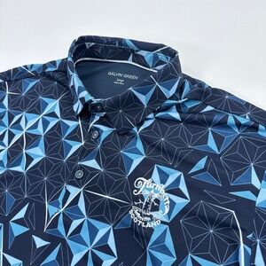 Galvin Green Polo Shirt Mens Large Blue Geometric Turnberry Scotland Golf